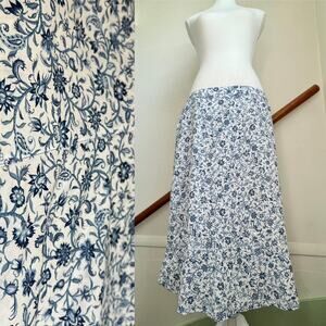 Vintage y2k floral 100% cotton midi skirt blue cottagecore folk‎ country size 14